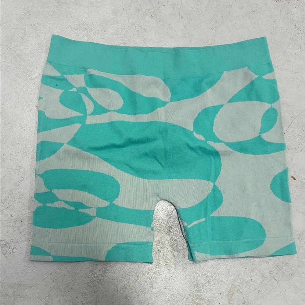 Zara Aqua and White Patterned Shorts Ribbed Spandex Shorts - Mini - Size Medium